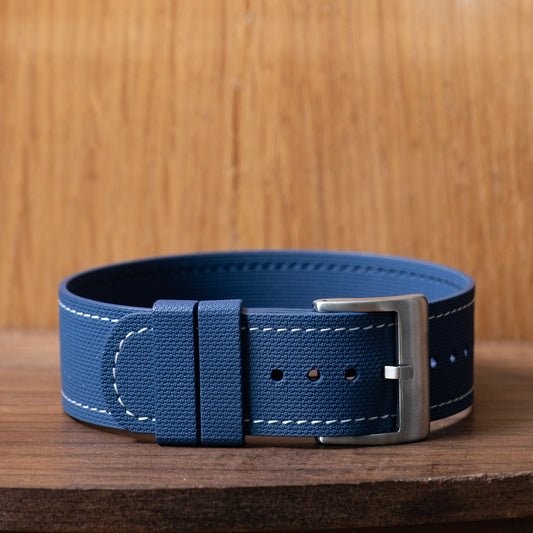 Watch Strap One piece fkm rubber Bleu couture crème