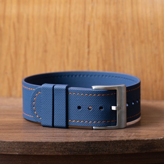 Watch Strap One piece fkm rubber Bleu couture orange