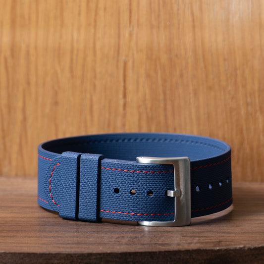 Watch Strap One piece fkm rubber Bleu couture rouge