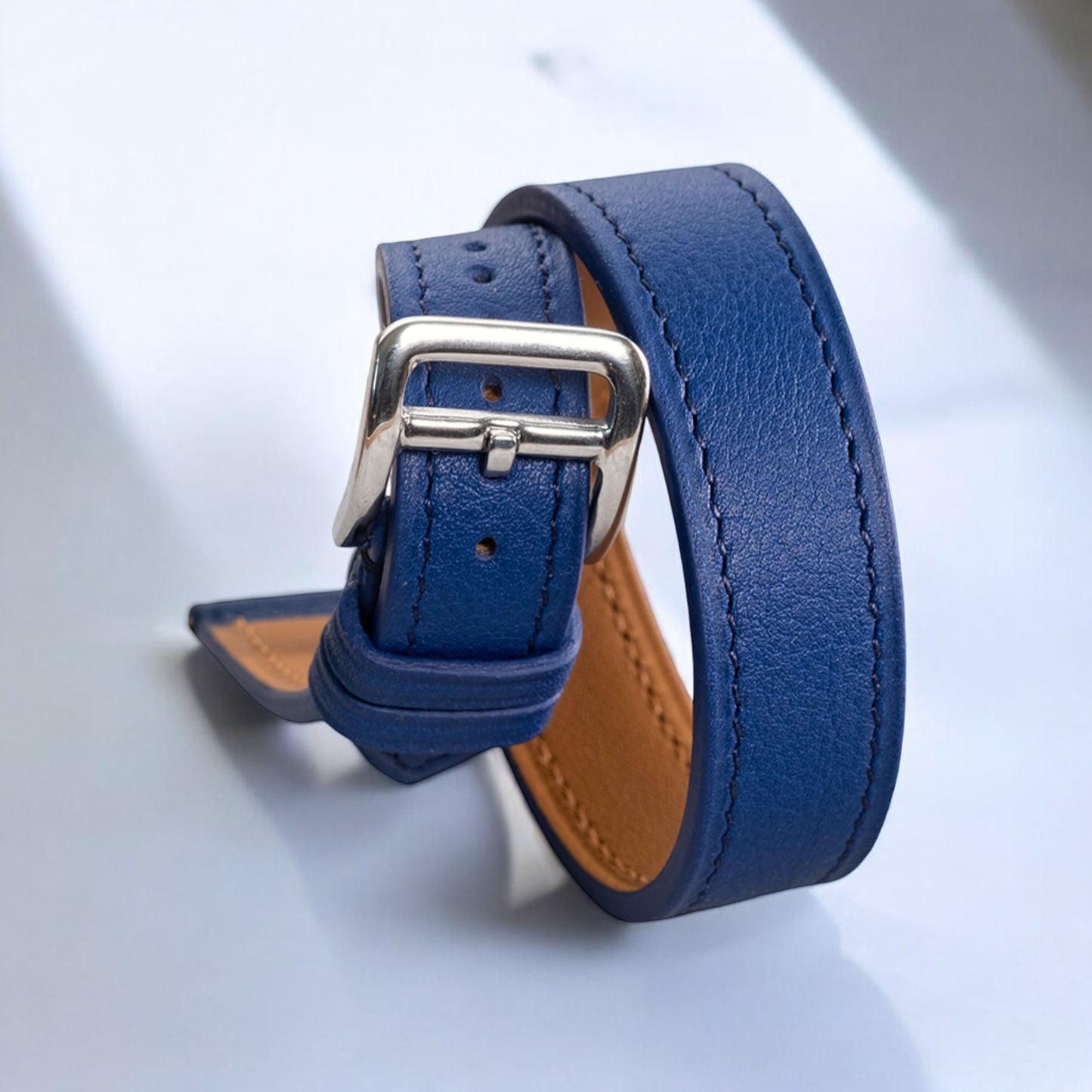 Bracelet Double Tour veau Bleu
