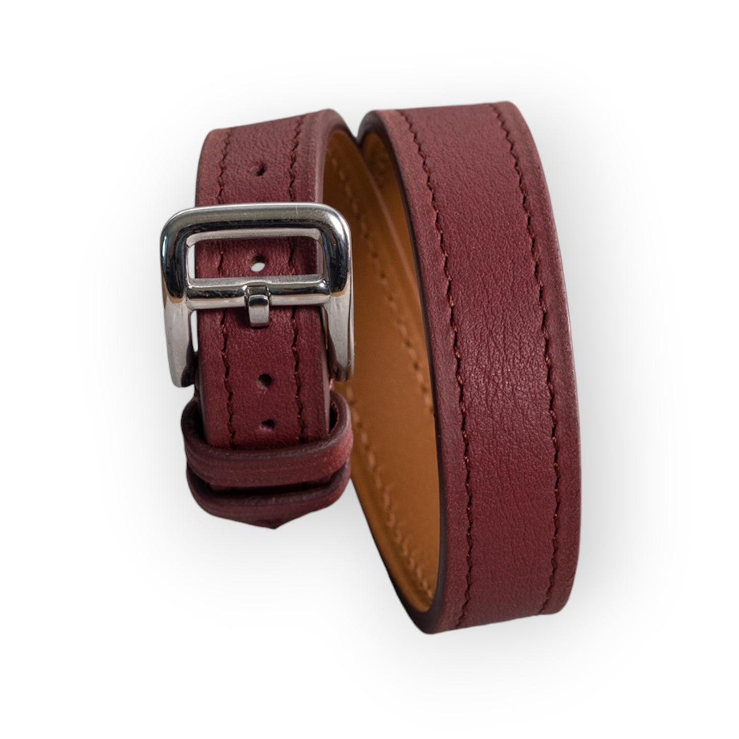 Bracelet Double Tour veau Bordeaux