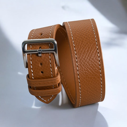 Watch Strap Double Tours Calf Grainé Gold