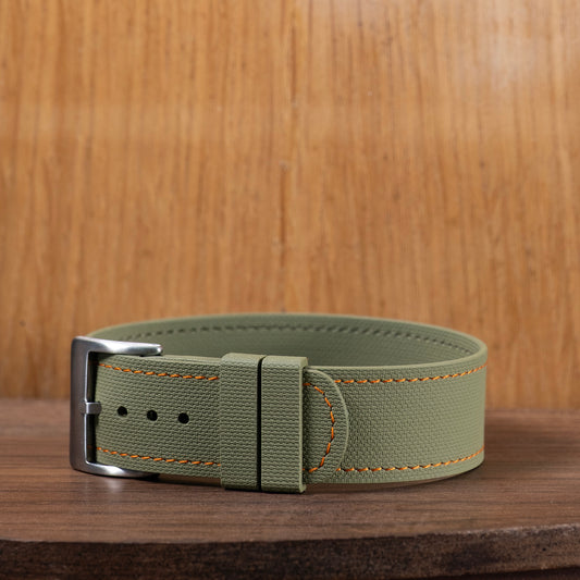 Watch Strap One piece fkm rubber Khaki couture orange