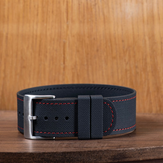 Watch Strap One piece fkm rubber Black red stitching