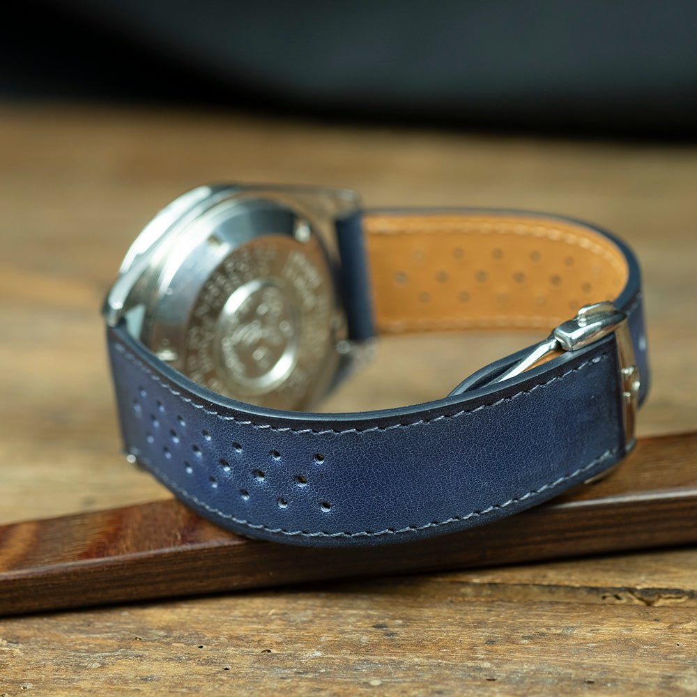 Bracelet racing patine bleue compatible boucle déployante omega - Atelier romane