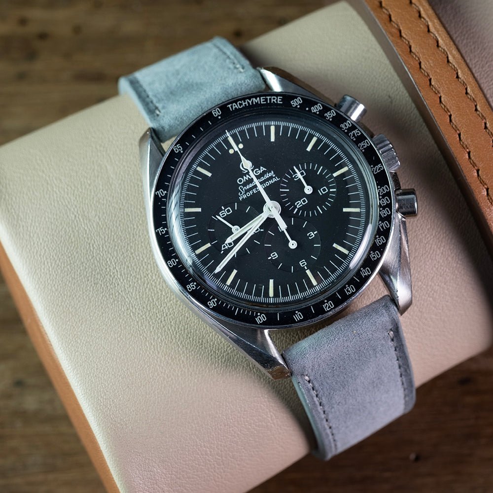 Watch Strap Silver nubuck, omega folding clasp compatible - Atelier romane