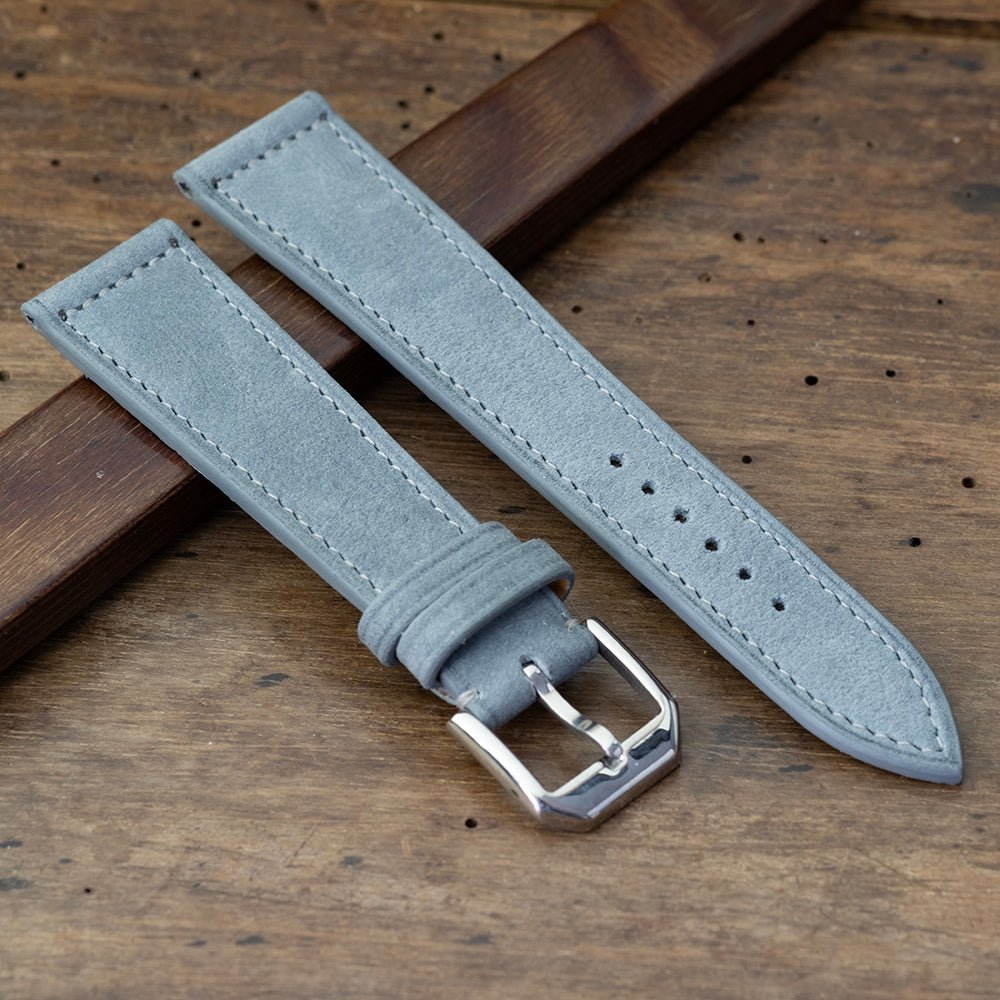 Watch Strap silver-grey nubuck horizontal stitching - Atelier romane