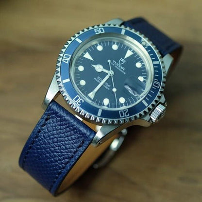 Bracelet de montre veau grainé bleu roy - Atelier romane