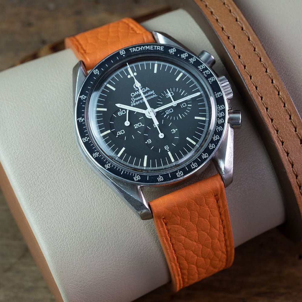 Watch Strap Orange taurillon compatible with omega folding clasp - Atelier romane
