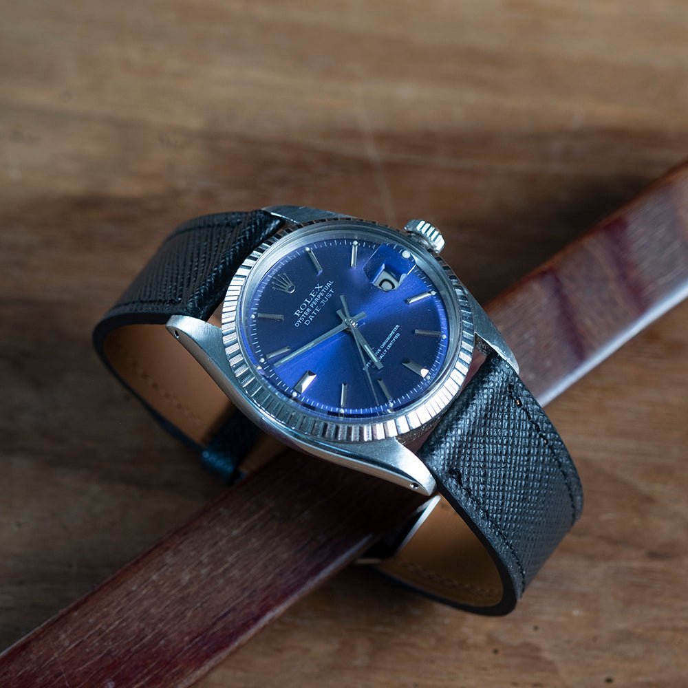 Bracelet de montre cuir Saffiano noir - Atelier romane