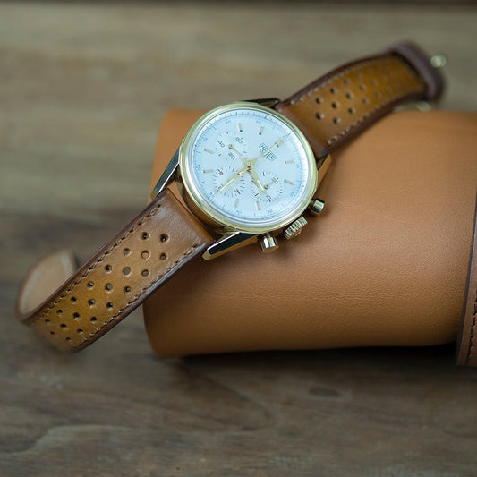 Watch Strap racing Hand made patina miel - Atelier romane