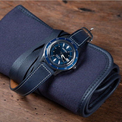 Watch Strap Tuscany navy blue box stitch - Atelier romane