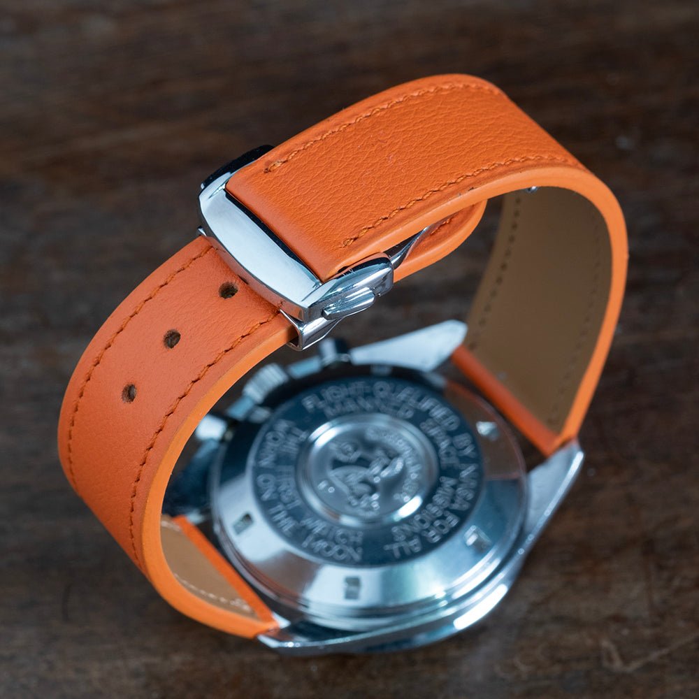 Watch Strap Calf orange omega folding clasp compatible - Atelier romane