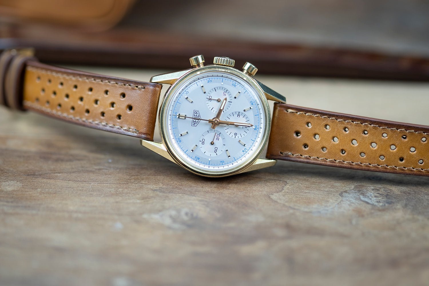 Watch Strap racing Hand made patina miel - Atelier romane
