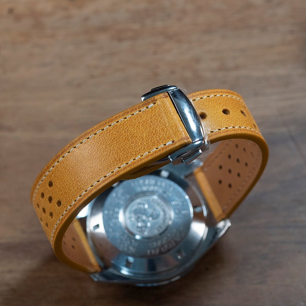 Watch Strap ochre Tuscany racing compatible with omega folding clasp - Atelier romane
