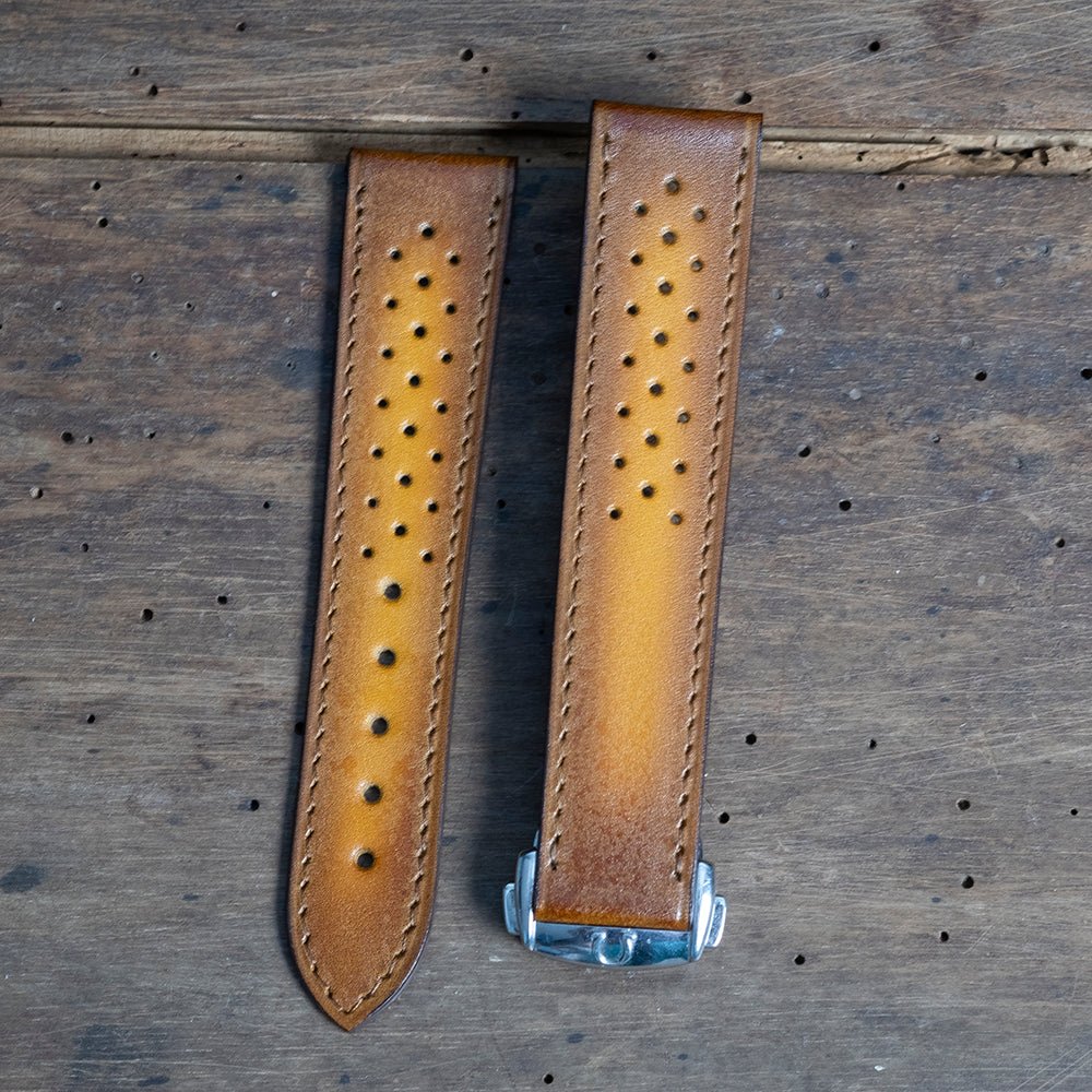 Watch Strap racing honey patina compatible omega folding clasp - Atelier romane