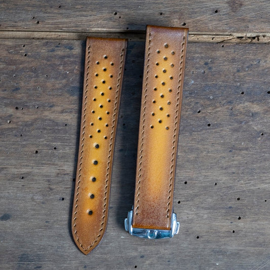 Watch Strap racing honey patina compatible omega folding clasp - Atelier romane