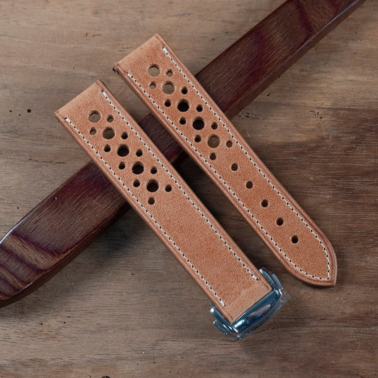 Watch Strap rallye Tuscany camel compatible omega folding clasp - Atelier romane