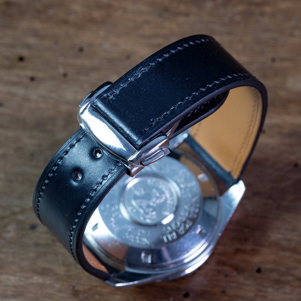 Bracelet shell cordovan noir compatible boucle déployante omega - Atelier romane