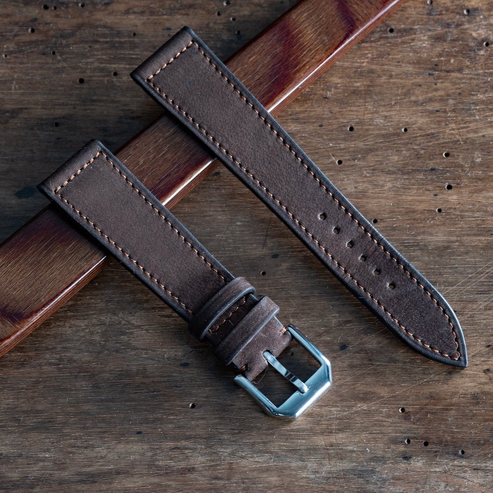 Watch Strap chocolate nubuck horizontal stitching - Atelier romane