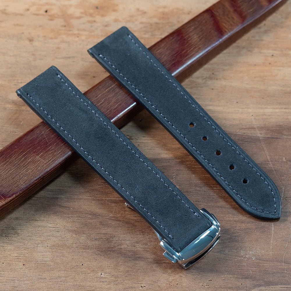 Watch Strap Nubuck Anthracite omega folding clasp compatible - Atelier romane