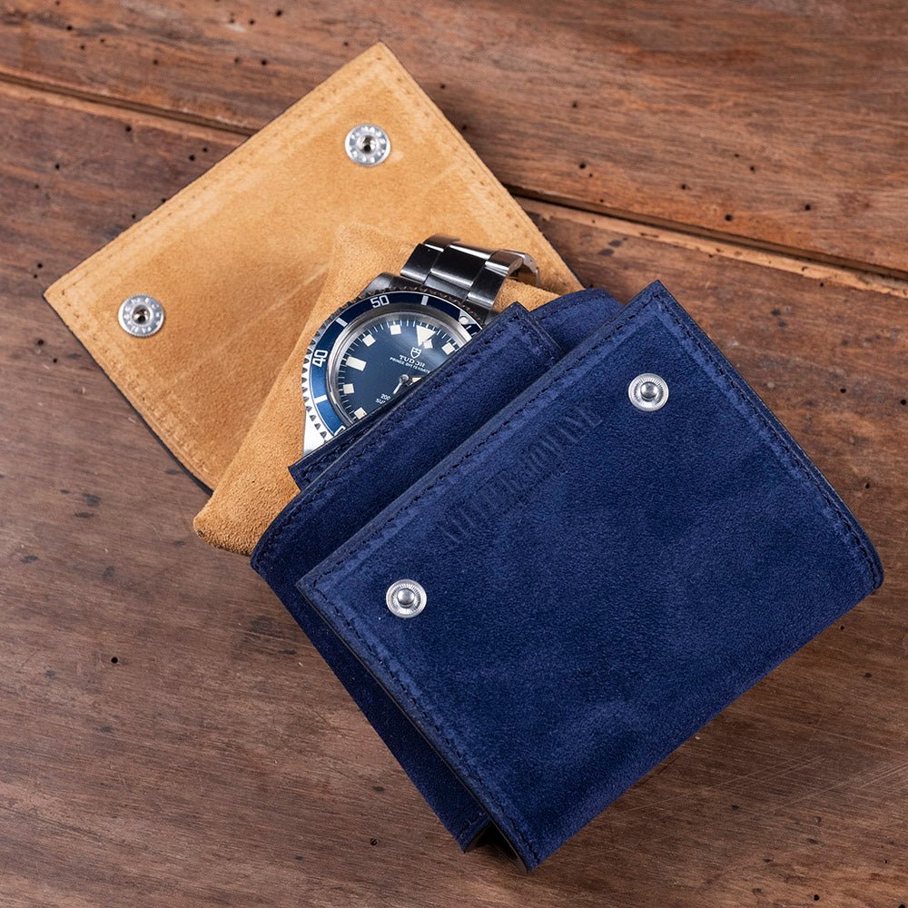 Blue suede compact travel case - Atelier romane