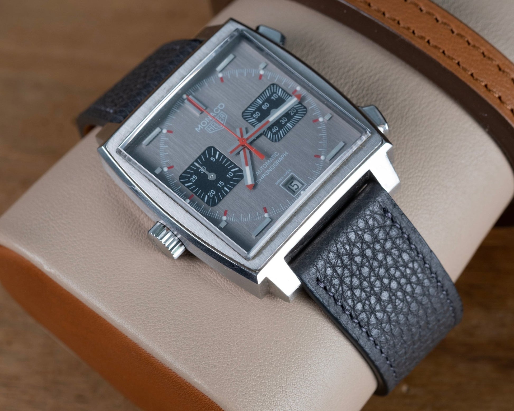 Watch Strap tag heuer buckle compatible grained Grey - Atelier romane