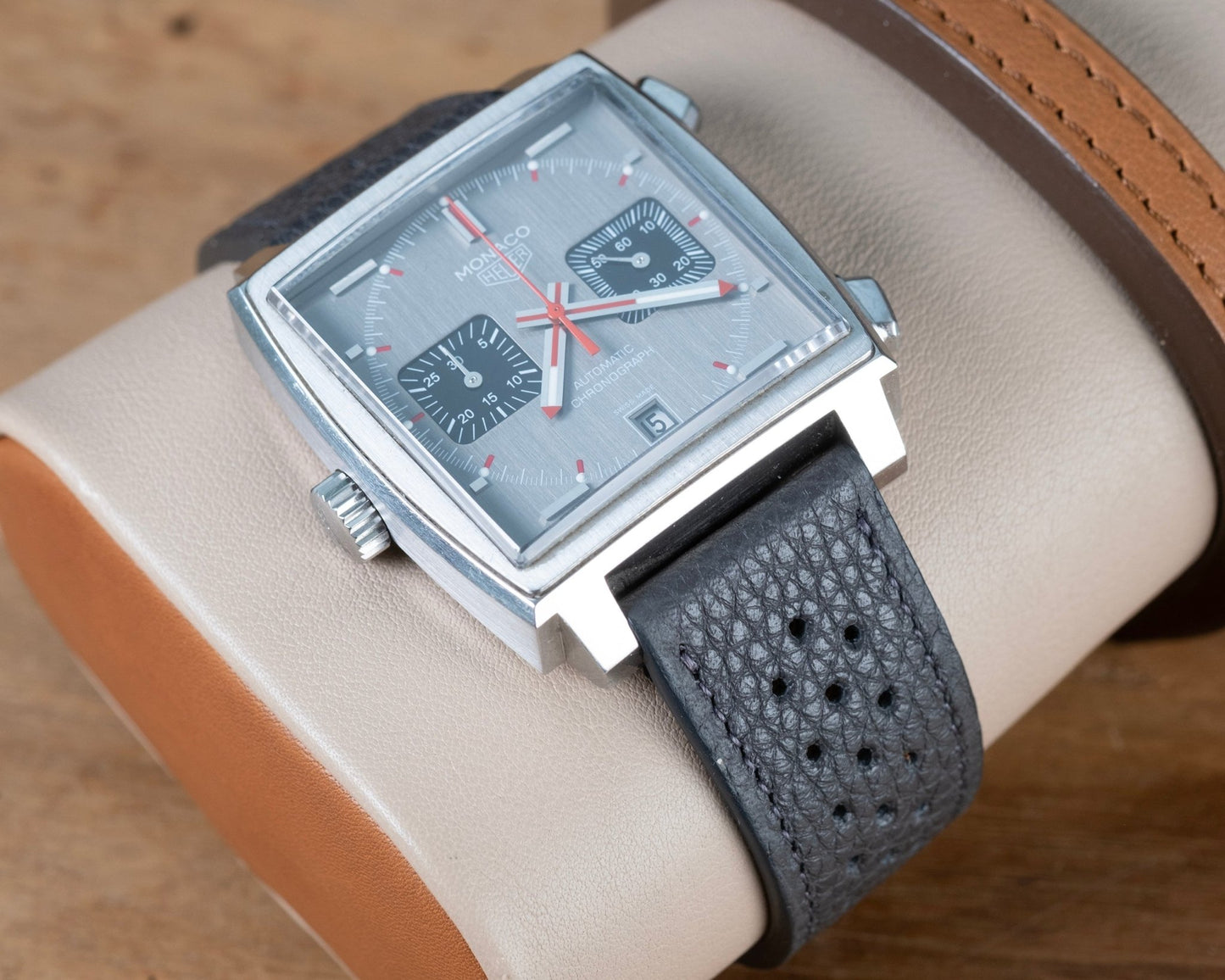 Watch Strap tag heuer buckle compatible grained Grey - Atelier romane
