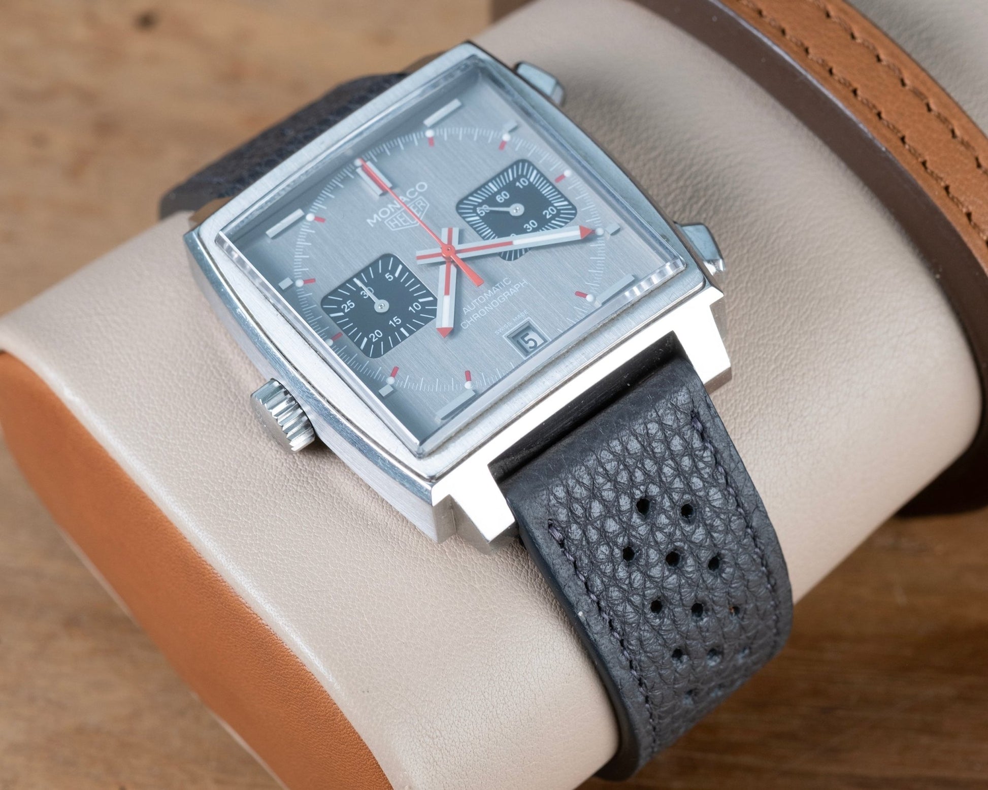 Watch Strap tag heuer buckle compatible grained Grey - Atelier romane
