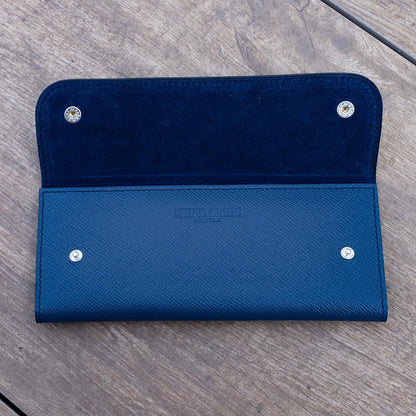 Pochette souple deux montres veau grainé bleu - Atelier romane