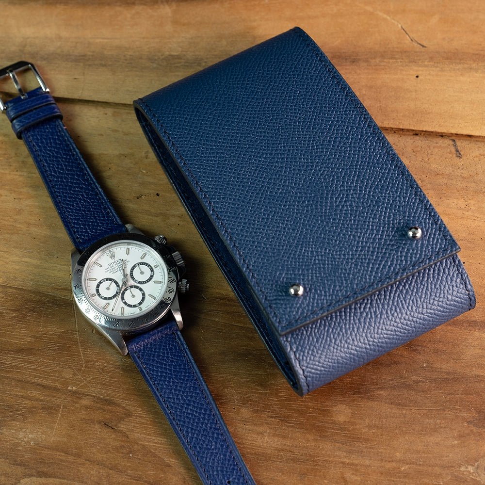 Etui une montre veau grainé marine - Atelier romane