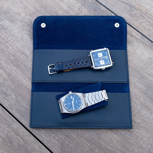 Two watch soft pouch Calf blue - Atelier romane